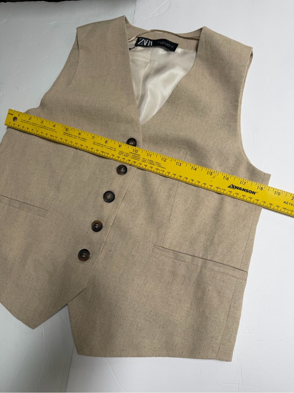 Zara Beige Buttoned Vest Women’s Size Small Linen Blend - Picture 7 of 16